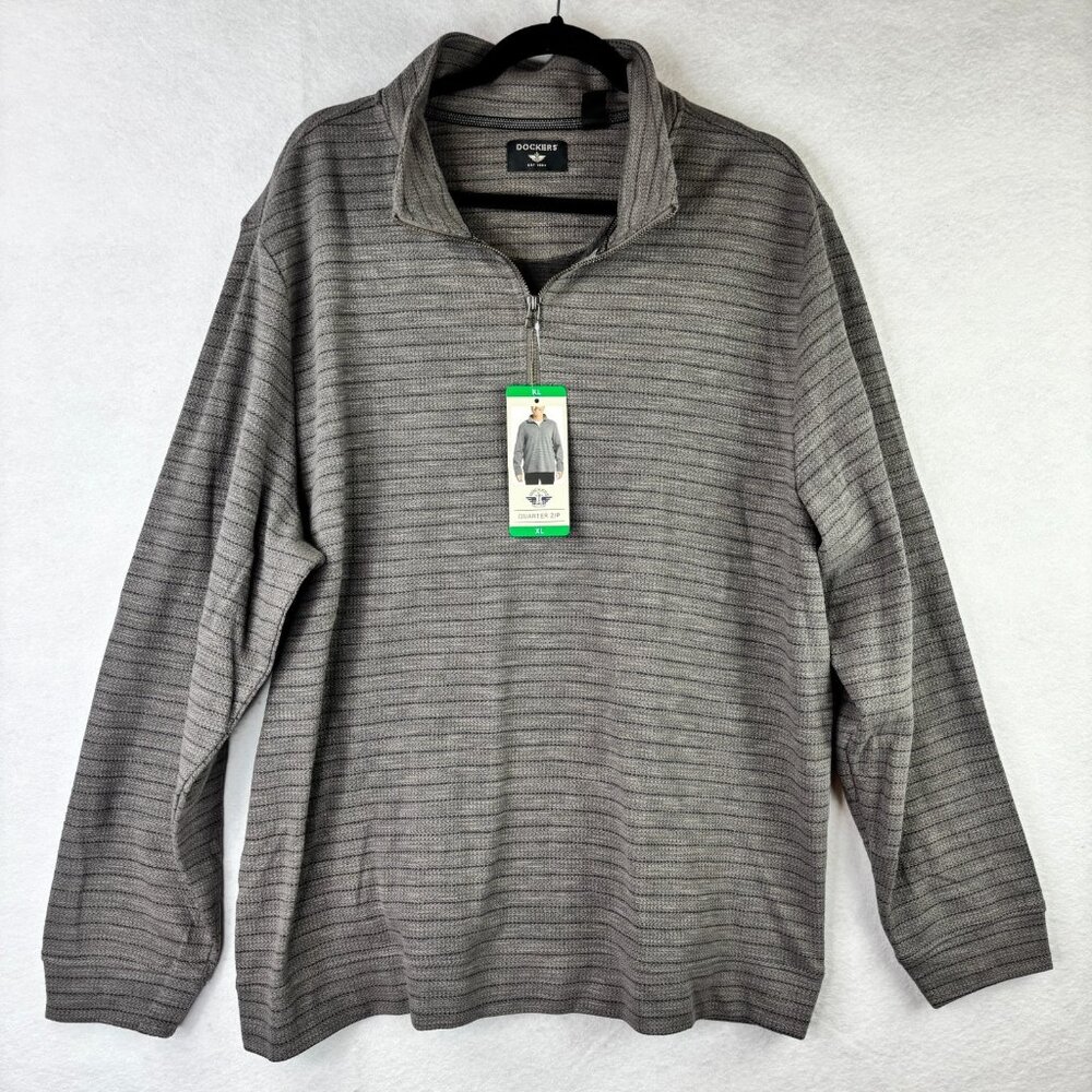 Dockers Men's Quarter Zip Reg Fit Shirt Textured Pullover Gray Size XL NWT
